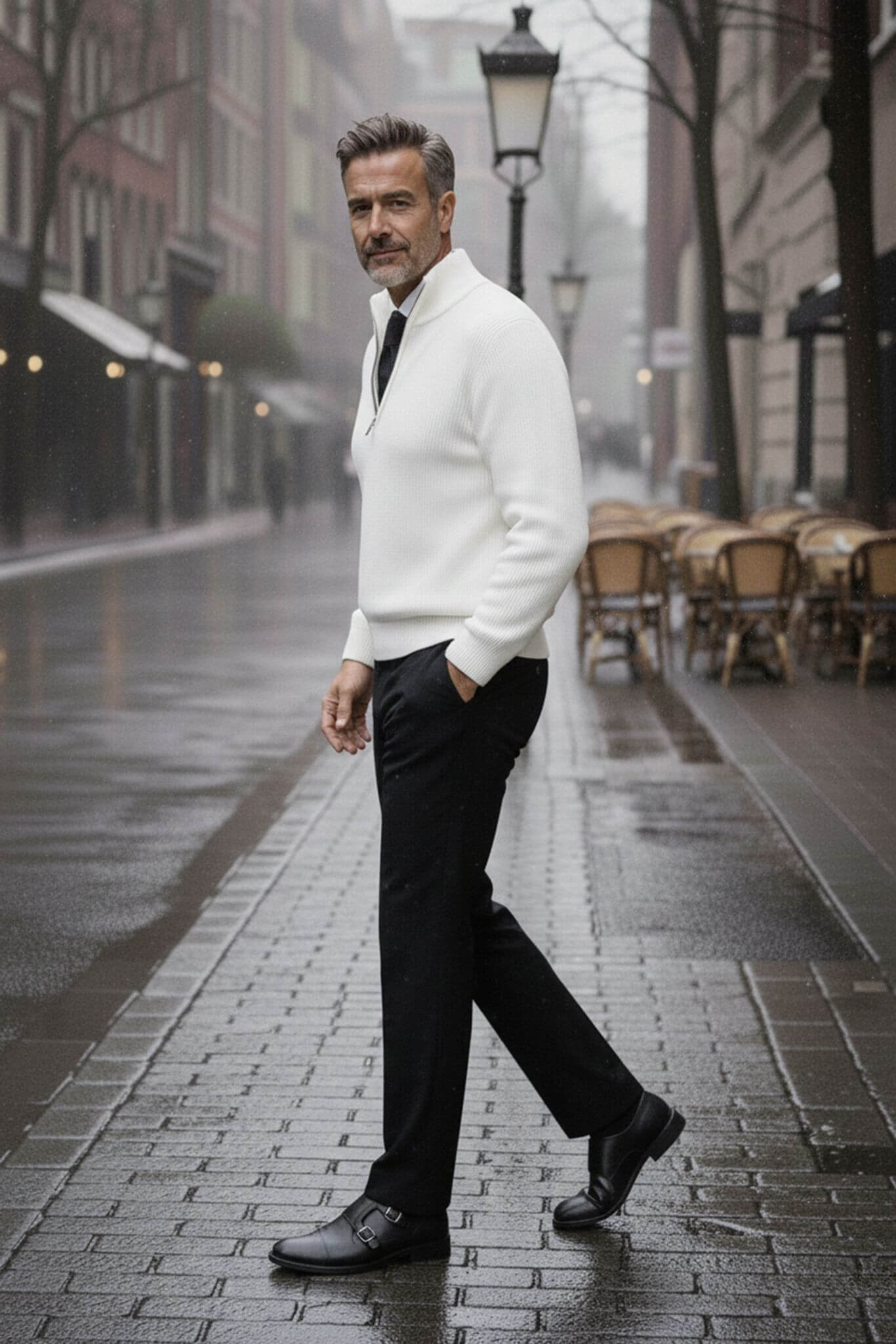 Men's White Ribbed Quarter - Zip Sweater - SUITHARBOR