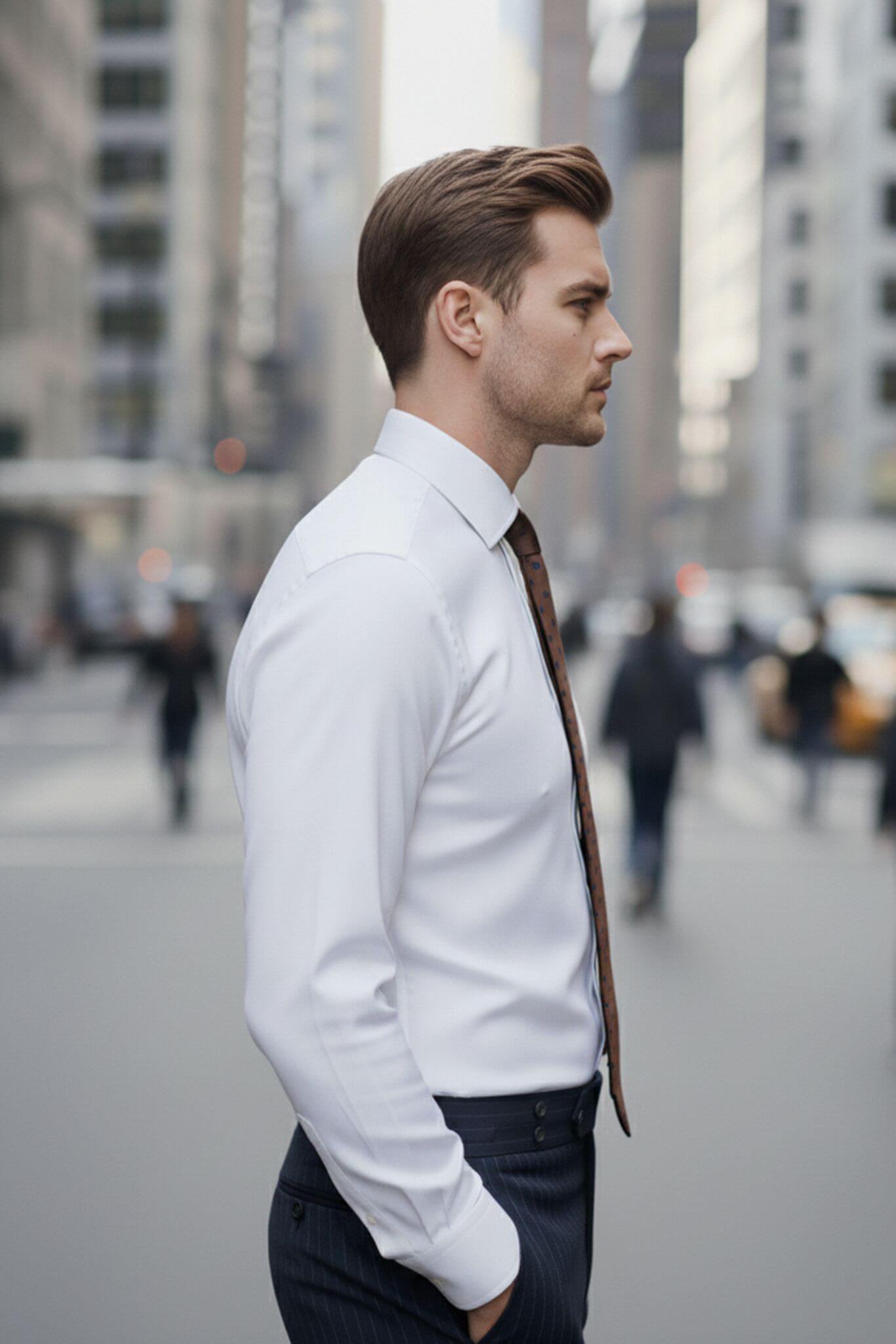 Men's White Slim Fit Dress Shirt | Nano - Care Stretch Fabric - SUITHARBOR