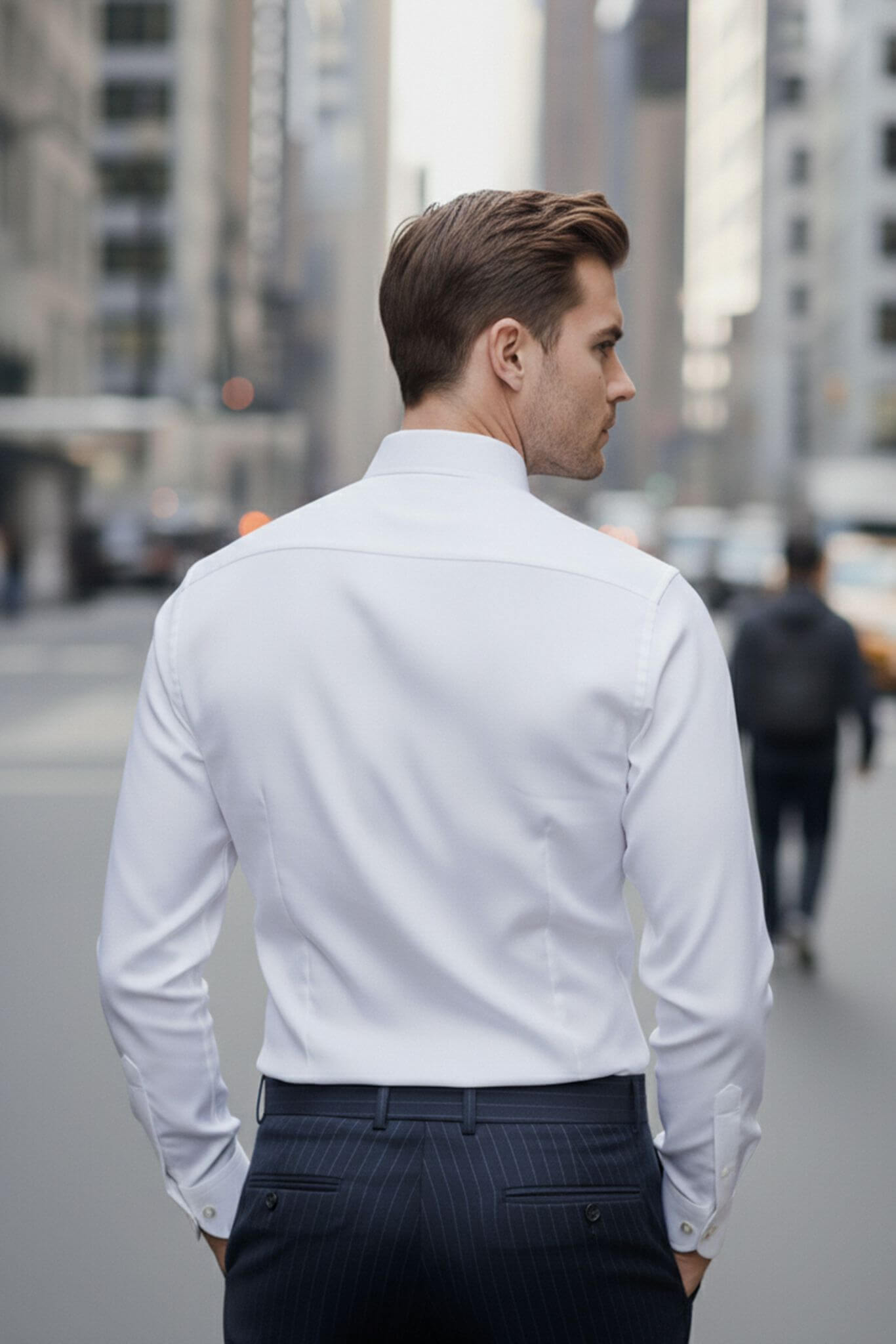 Men's White Slim Fit Dress Shirt | Nano - Care Stretch Fabric - SUITHARBOR