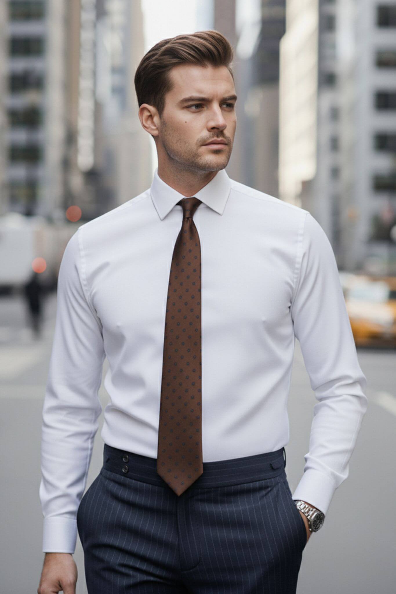 Men's White Slim Fit Dress Shirt | Nano - Care Stretch Fabric - SUITHARBOR