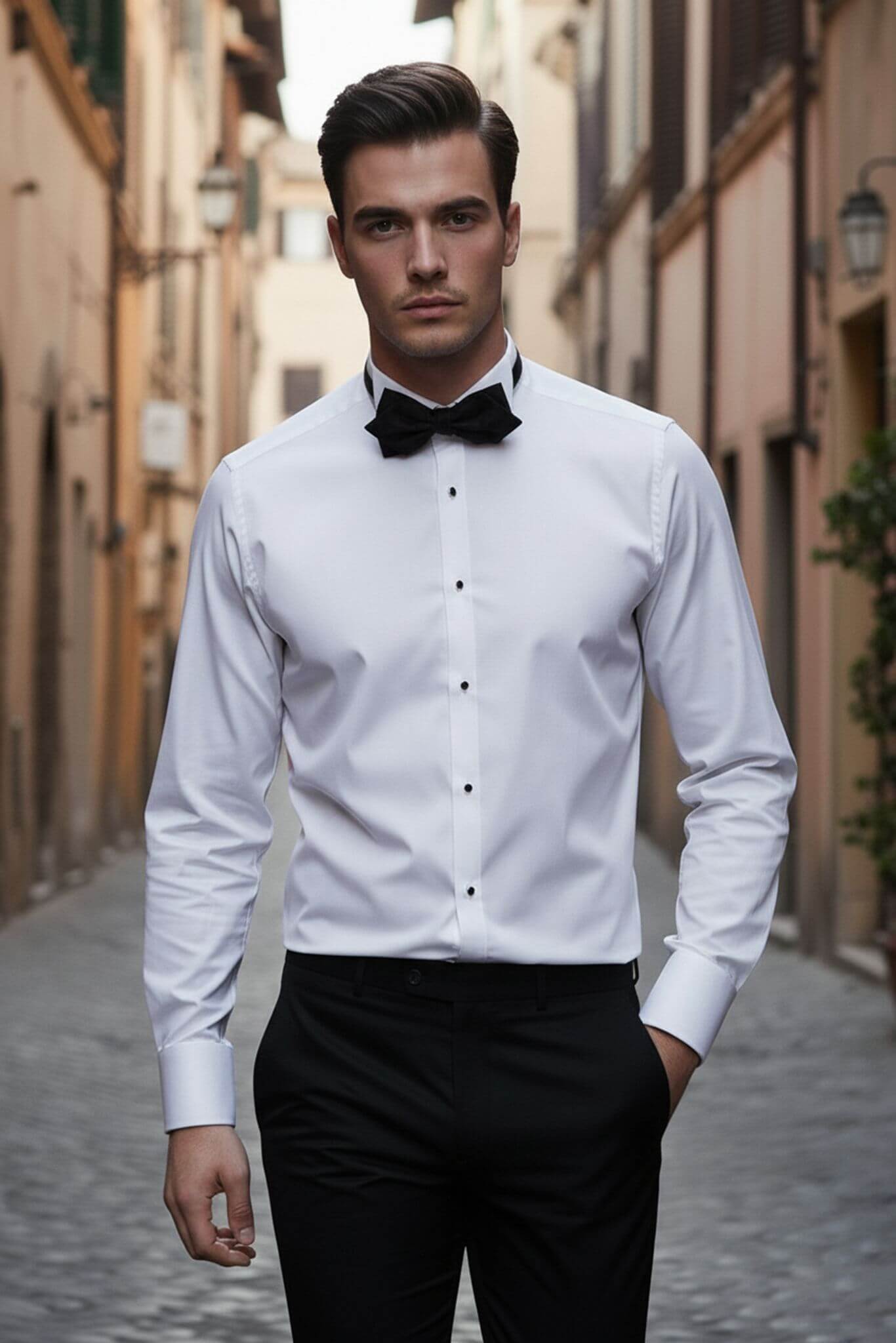 Men's White Slim Fit Tuxedo Shirt - SUITHARBOR