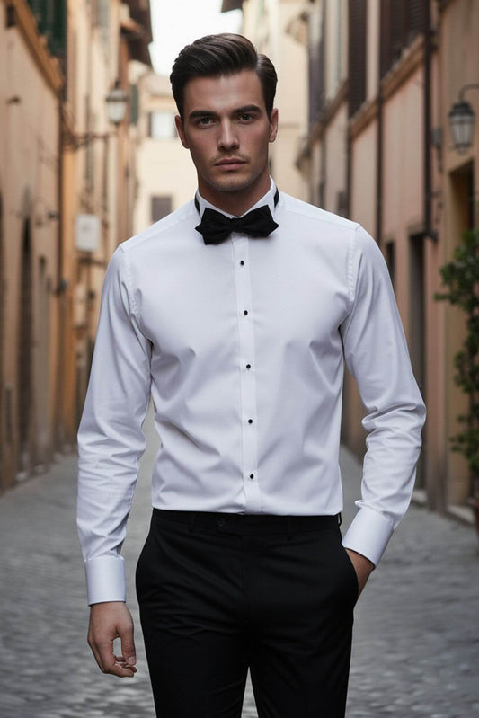 Men's White Slim Fit Tuxedo Shirt - SUITHARBOR