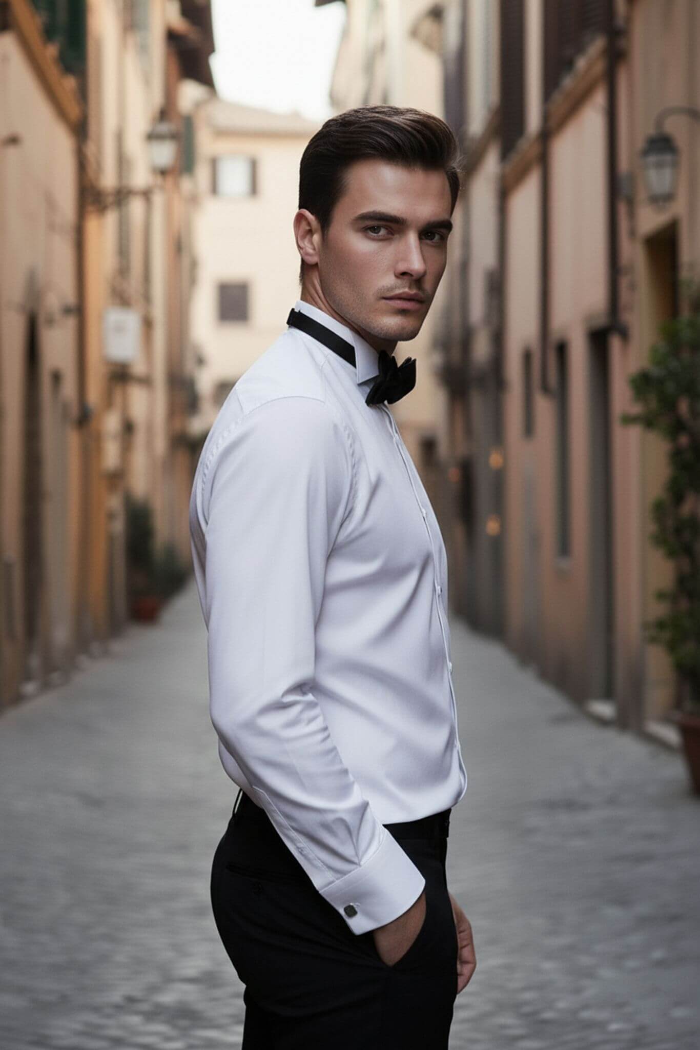 Men's White Slim Fit Tuxedo Shirt - SUITHARBOR