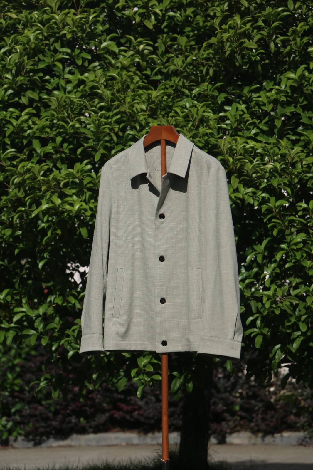 Minimalist Overshirt Jacket in Sage Green Wool Blend - SUITHARBOR