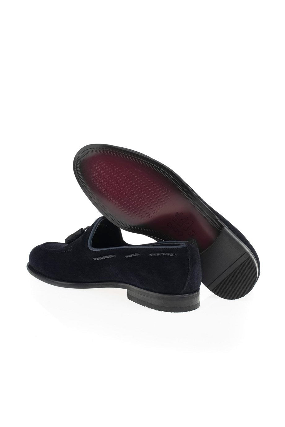 Navy Blue Men's Suede Tassel Loafers - SUITHARBOR