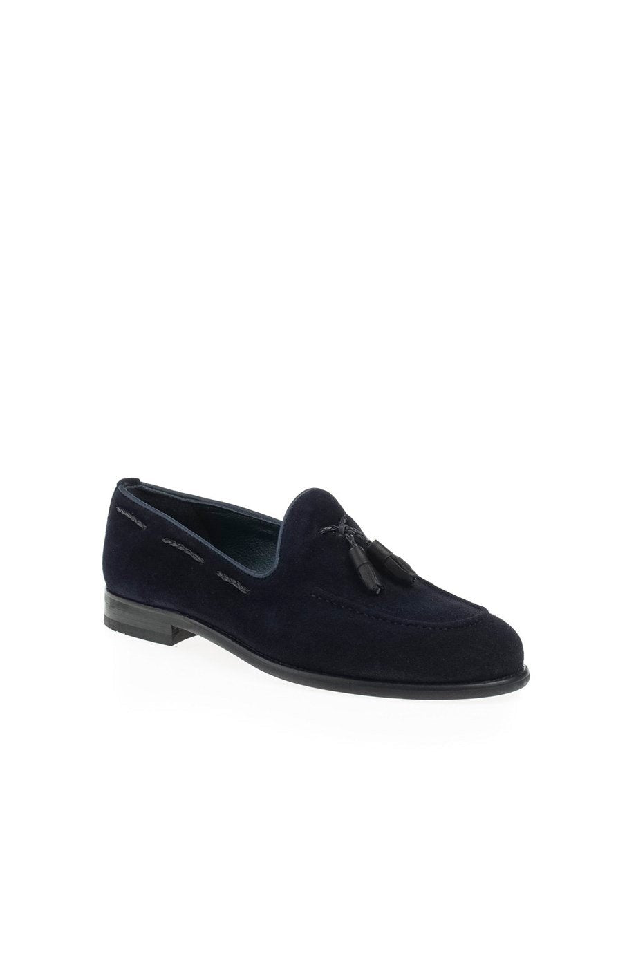 Navy Blue Men's Suede Tassel Loafers - SUITHARBOR