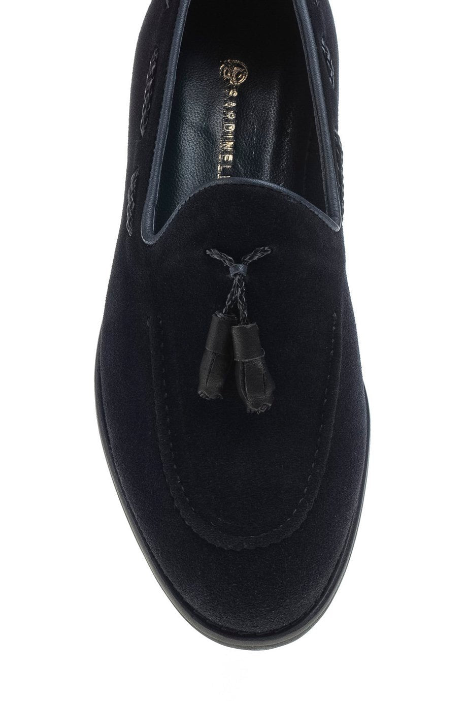 Navy Blue Men's Suede Tassel Loafers - SUITHARBOR
