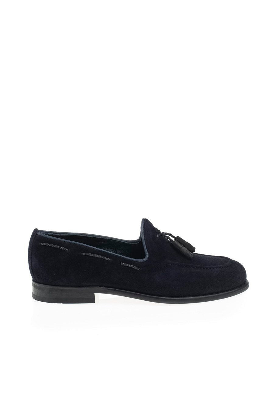 Navy Blue Men's Suede Tassel Loafers - SUITHARBOR