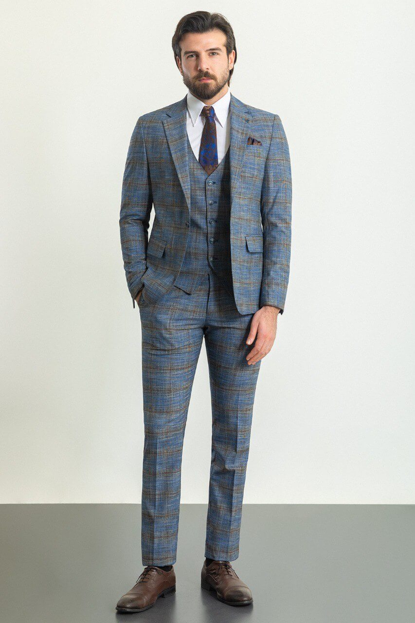 Navy Blue Patterned Suit