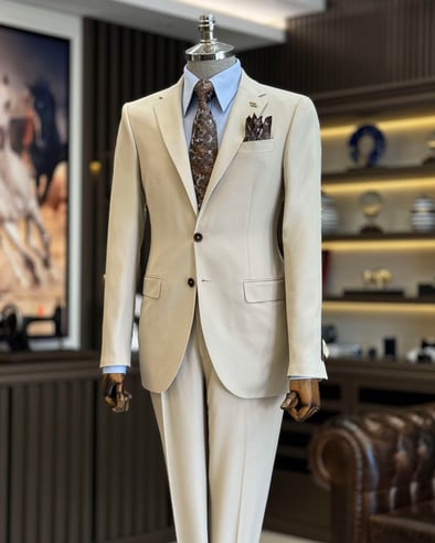 Beige Italian Slim Fit 2-Piece Suit for Men