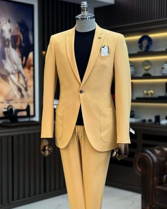 Camel Seersucker Suit for Men