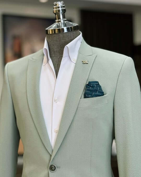 Green Seersucker Slim Fit Suit for Men