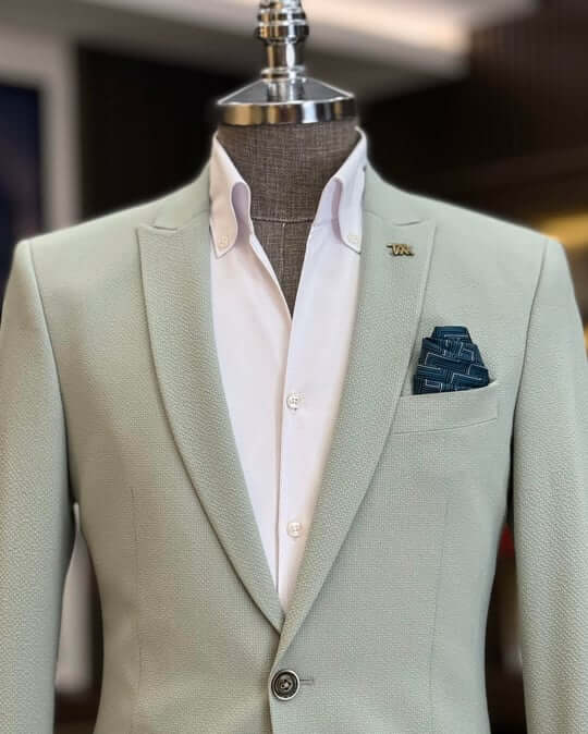 Green Seersucker Slim Fit Suit for Men