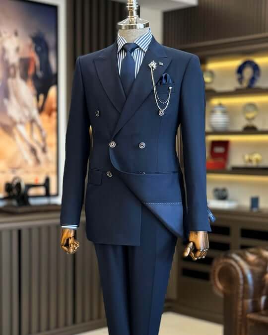 Navy Double Breasted 3-Piece Suit for Men