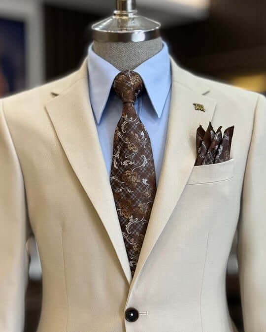 Beige Italian Slim Fit 2-Piece Suit for Men