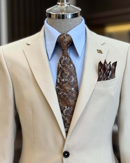 Beige Italian Slim Fit 2-Piece Suit for Men