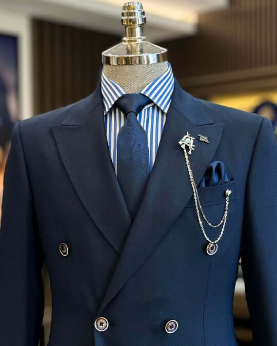 Navy Double Breasted 3-Piece Suit for Men