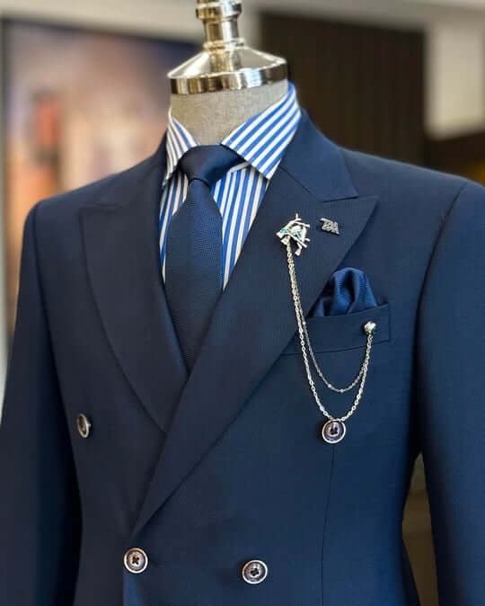 Navy Double Breasted 3-Piece Suit for Men