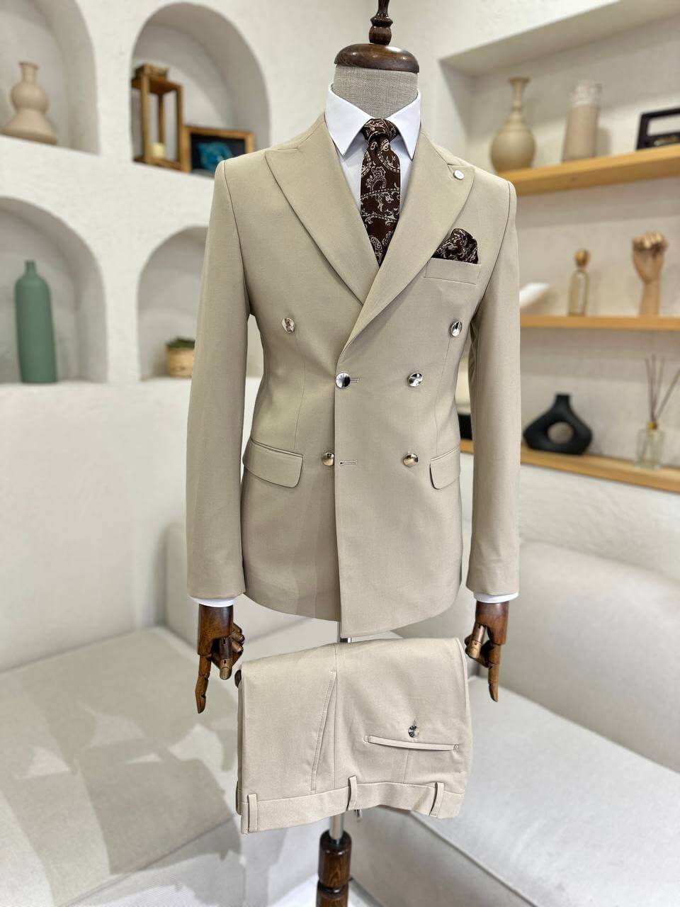 Beige Baron Double-Breasted Suit