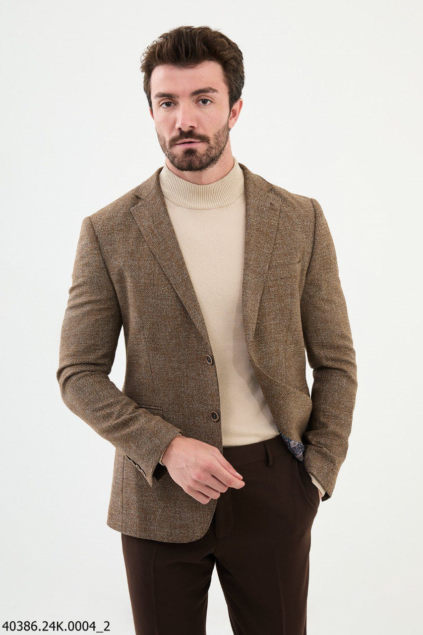 SuitHarbor Sahara Brown Slim Fit Blazer