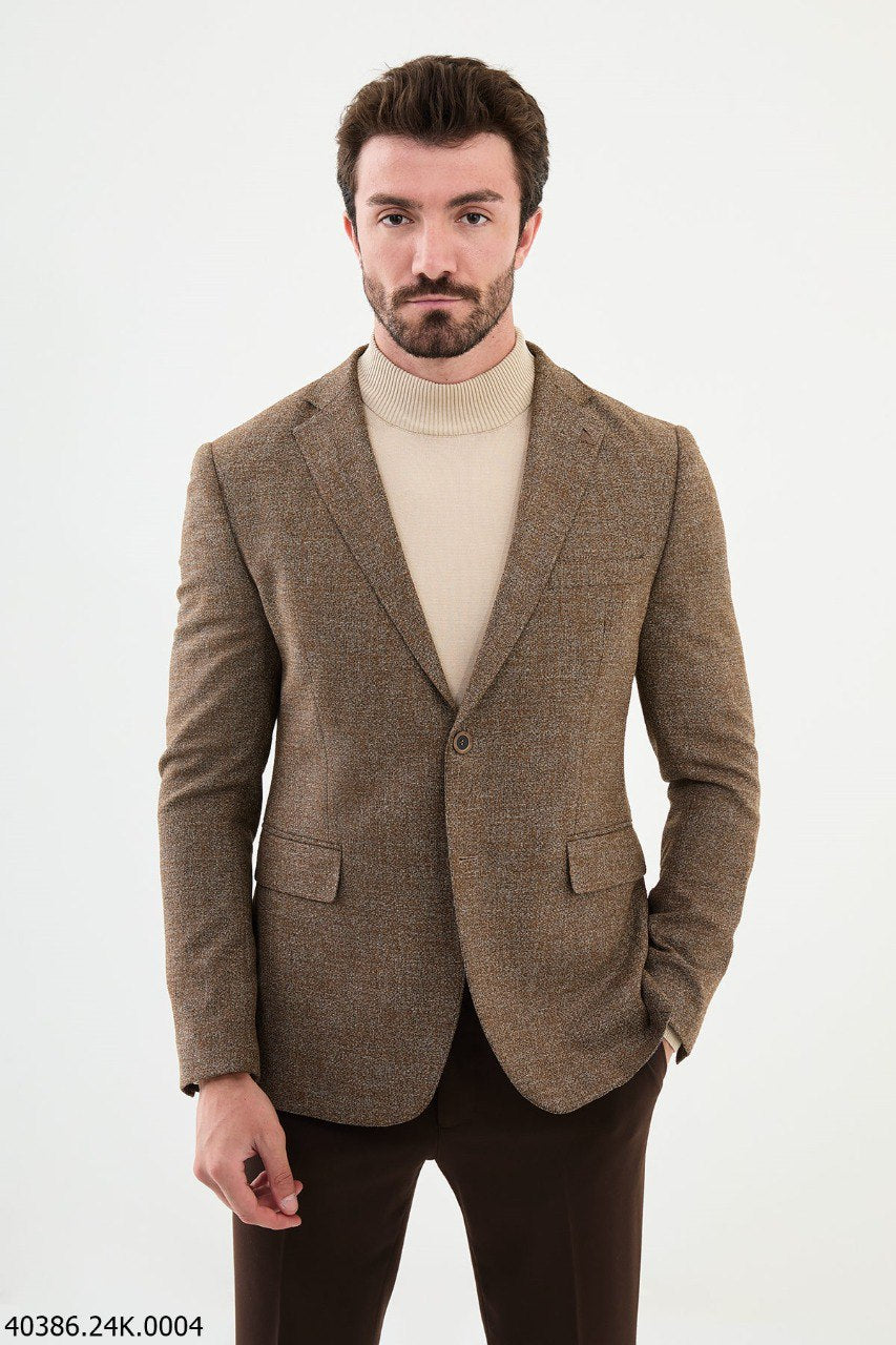 SuitHarbor Sahara Brown Slim Fit Blazer