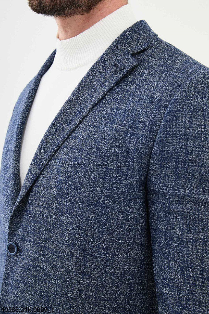 Navy Herringbone Slim Fit Blazer