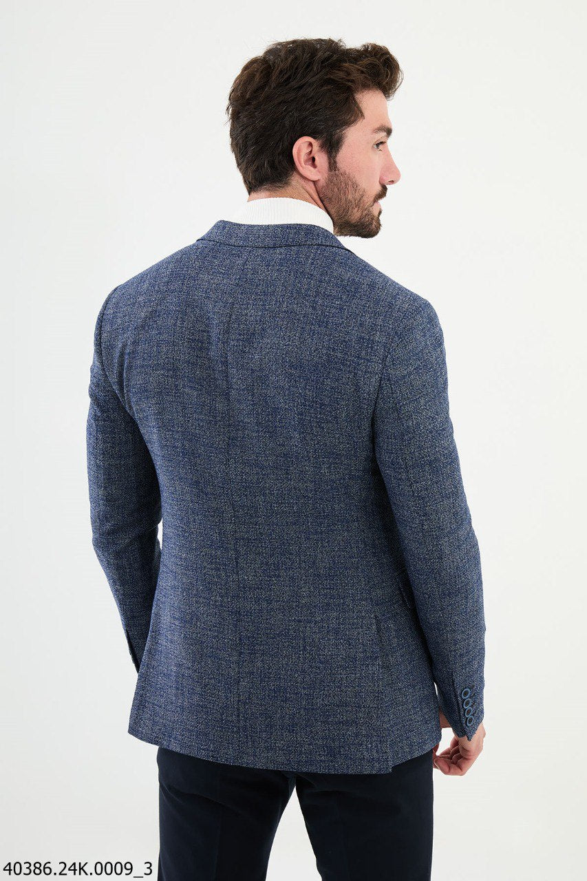 Navy Herringbone Slim Fit Blazer