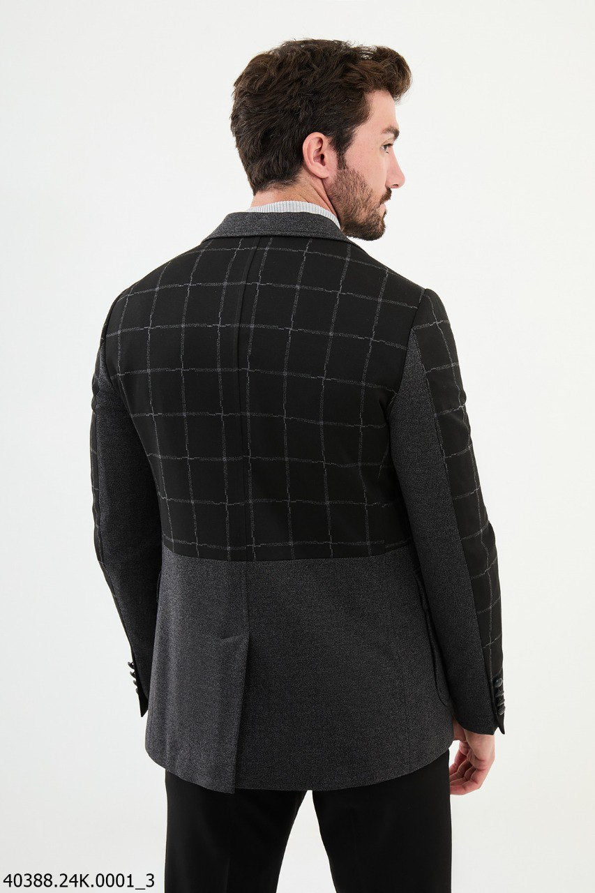 Modern Black Plaid Cotton-Poly Blazer