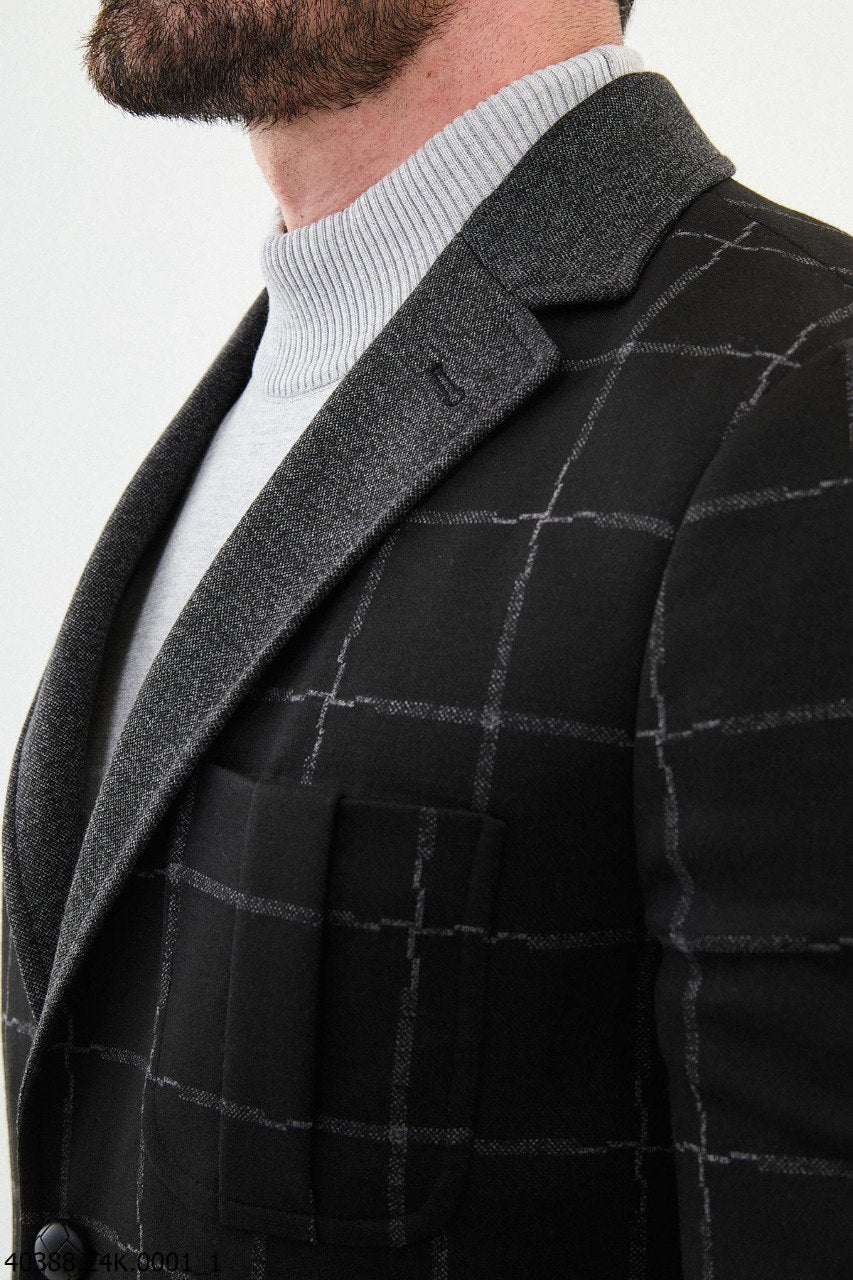 Modern Black Plaid Cotton-Poly Blazer