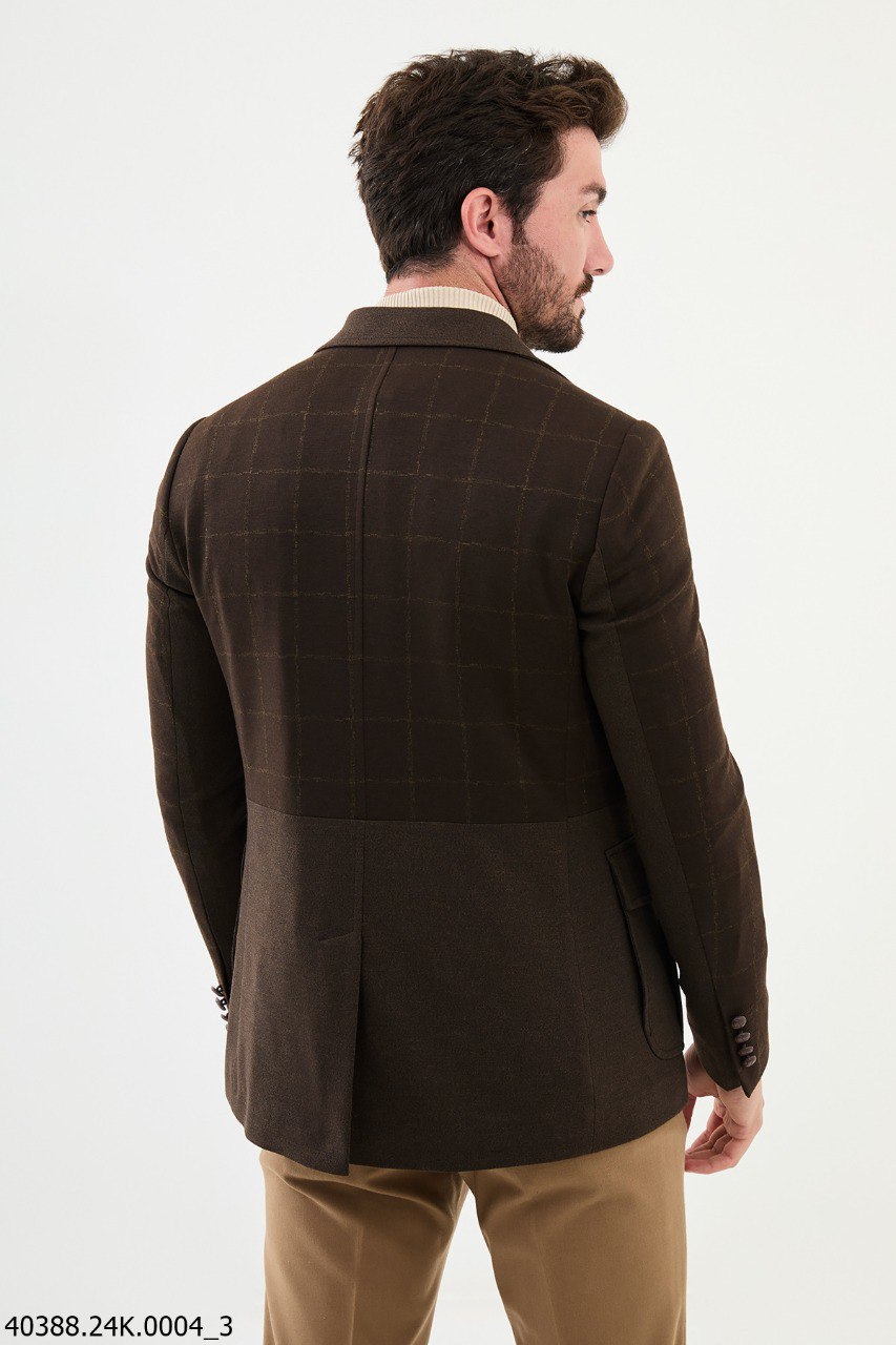 Suitharbor Brown Grid Patterned Slim Fit Blazer