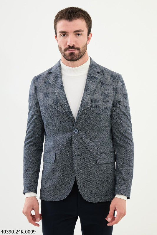 Textured Navy Slim Fit Men’s Blazer