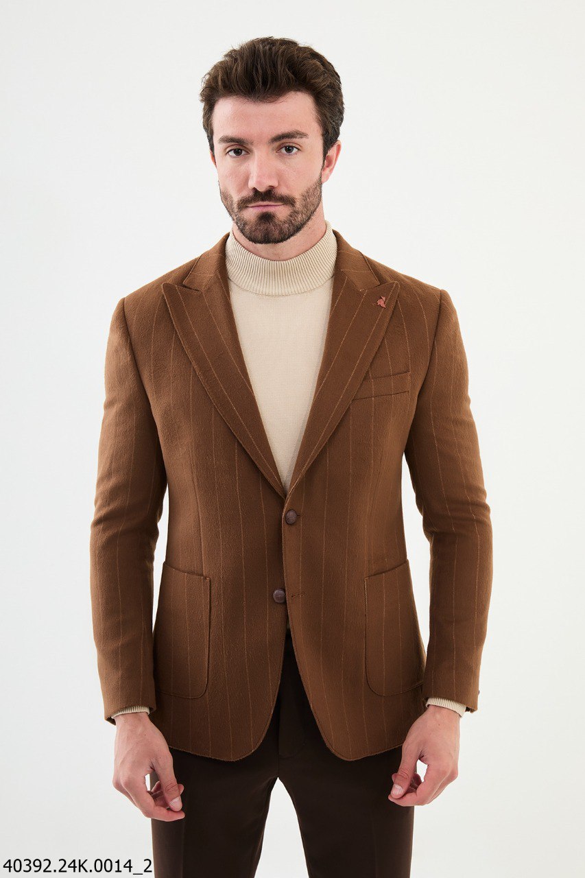 Tobacco Brown Striped Blazer