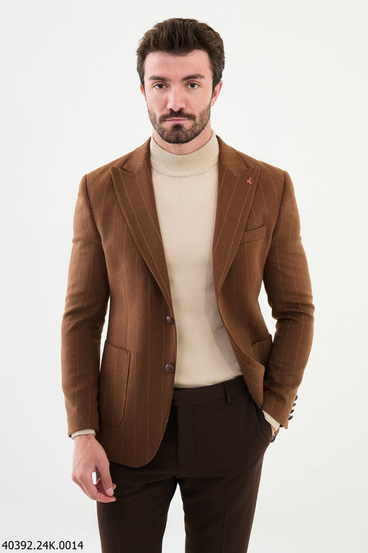 Tobacco Brown Striped Blazer