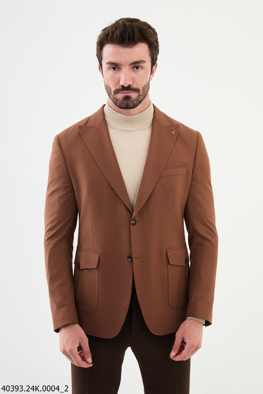 Tobacco Brown Slim Fit Blazer