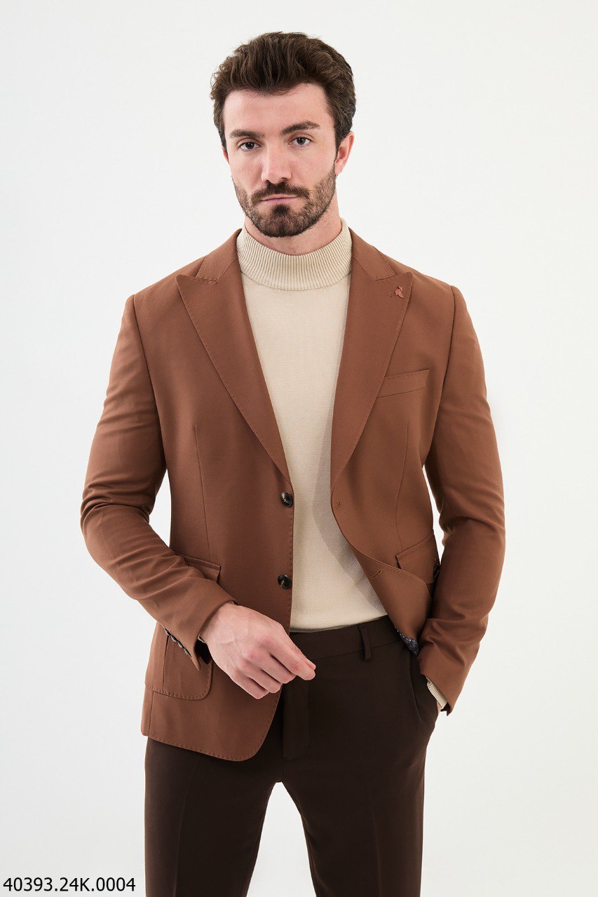 Tobacco Brown Slim Fit Blazer