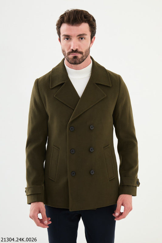 Stylish Olive Green Double-Breasted Pea coat