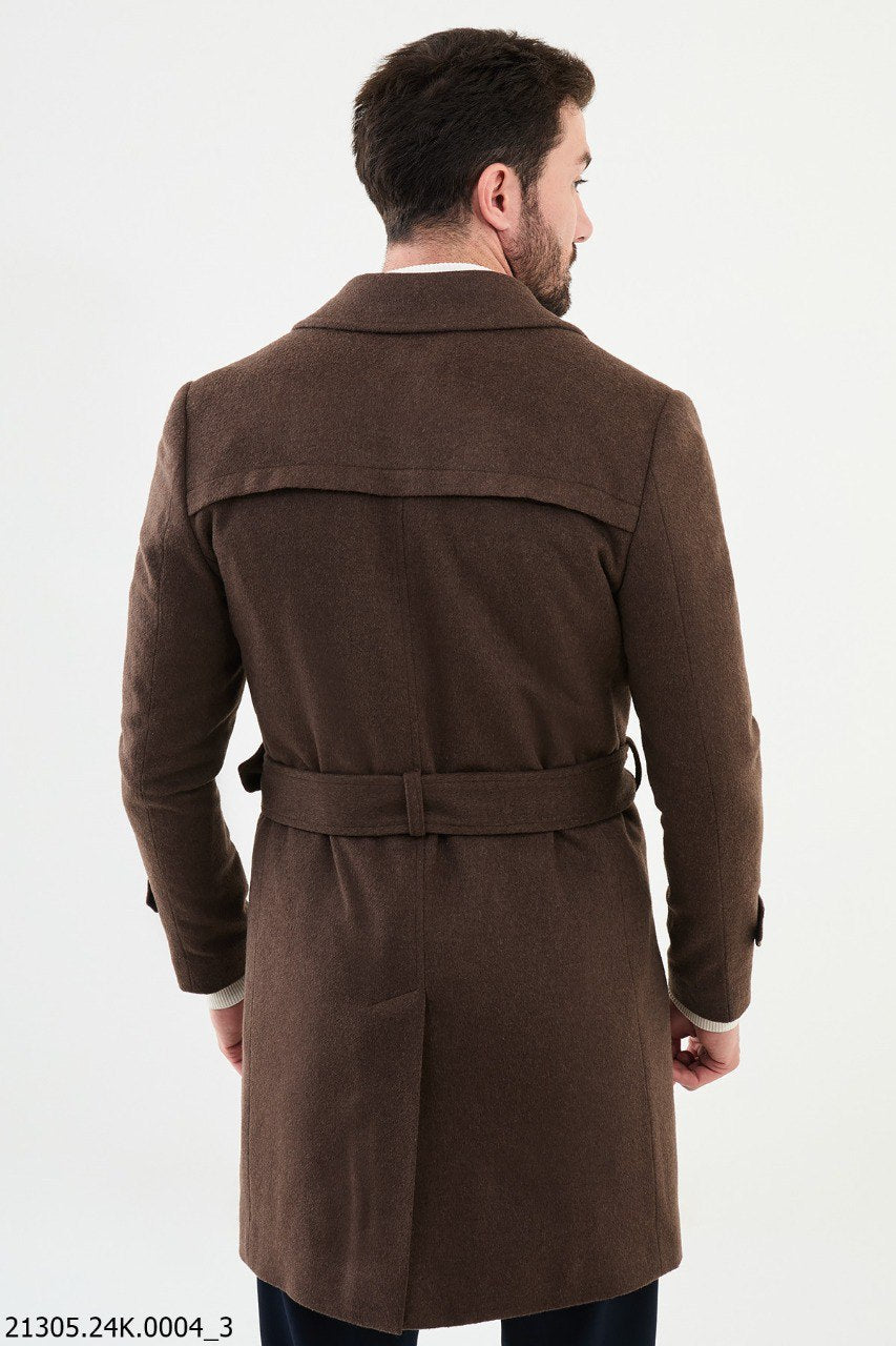 Men's Brown Belted Double-Breasted Trench Coat