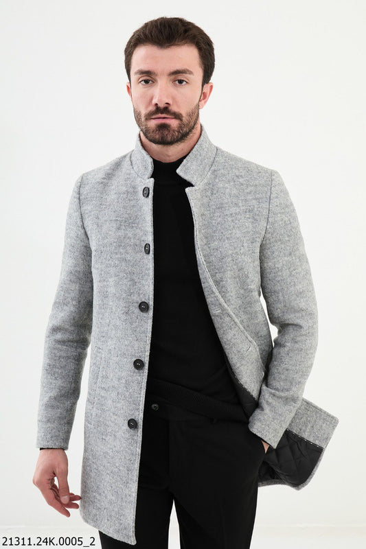 Men's Light Grey Stand Collar Coat