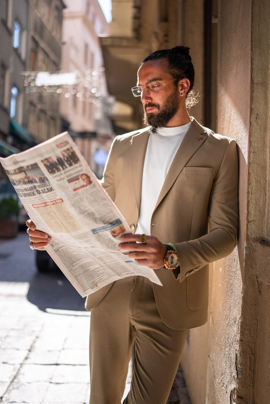Camel Textured Casual Summer Suit