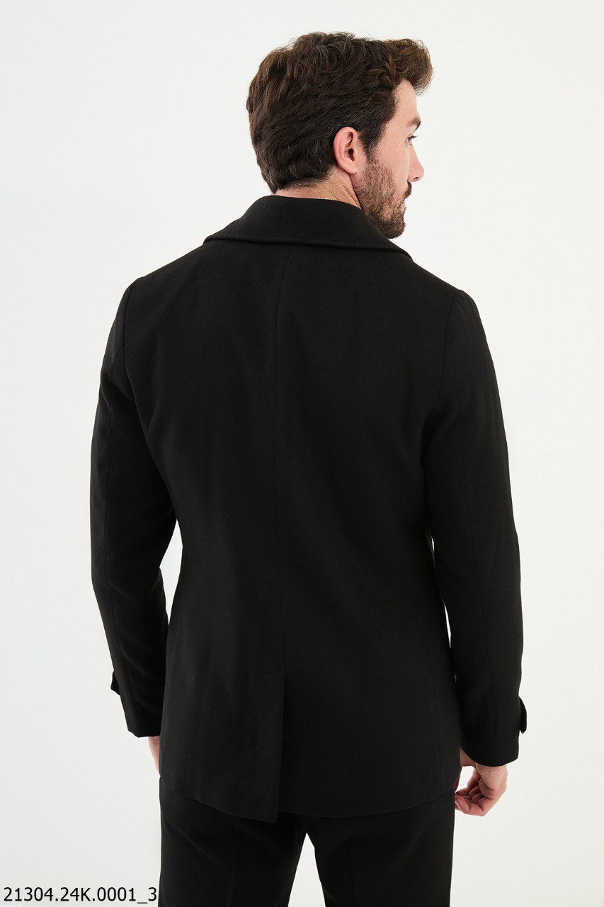 Sleek Black Double - Breasted Pea coat - SUITHARBOR