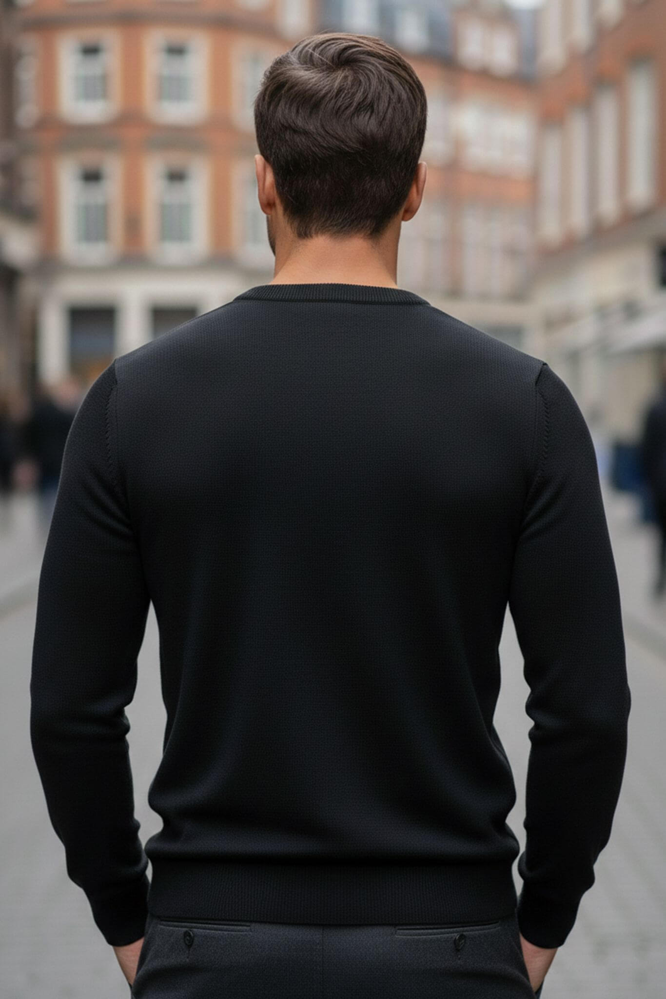 Slim - fit Classic Crew Neck Sweater in Black - SUITHARBOR