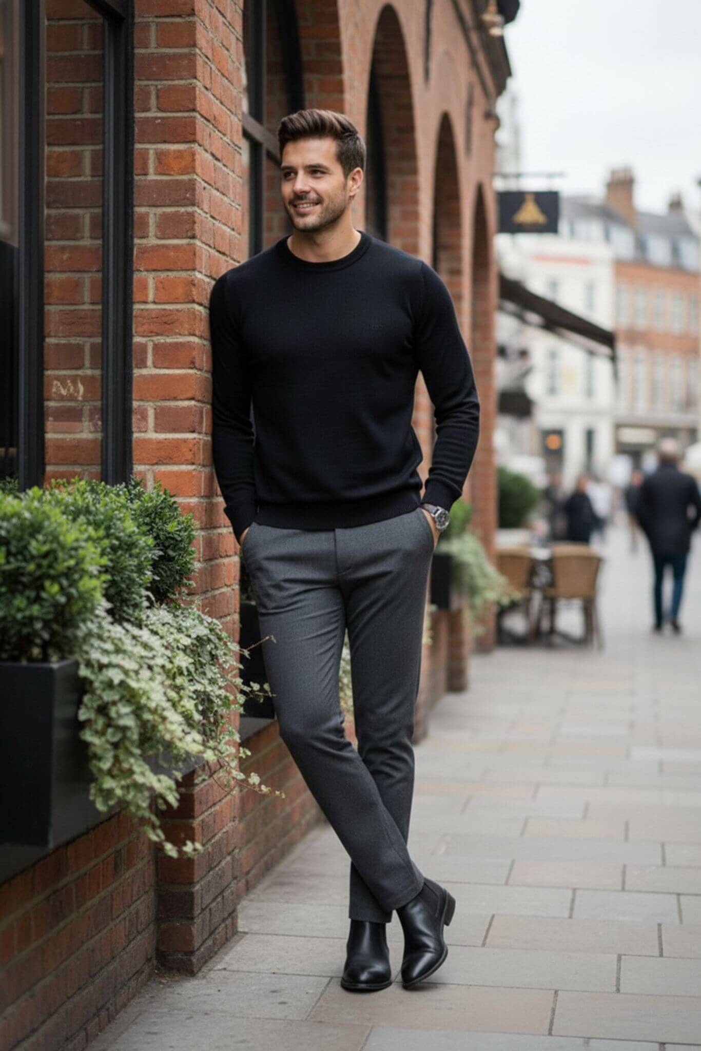 Slim - fit Classic Crew Neck Sweater in Black - SUITHARBOR