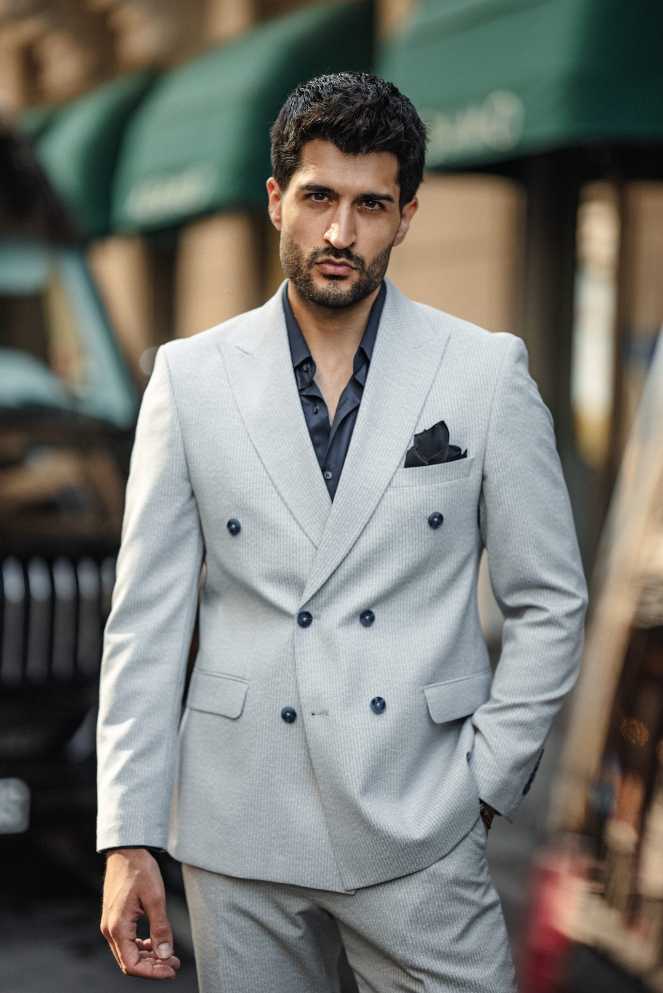 Special Design Blue Double - Breasted Suit - SUITHARBOR