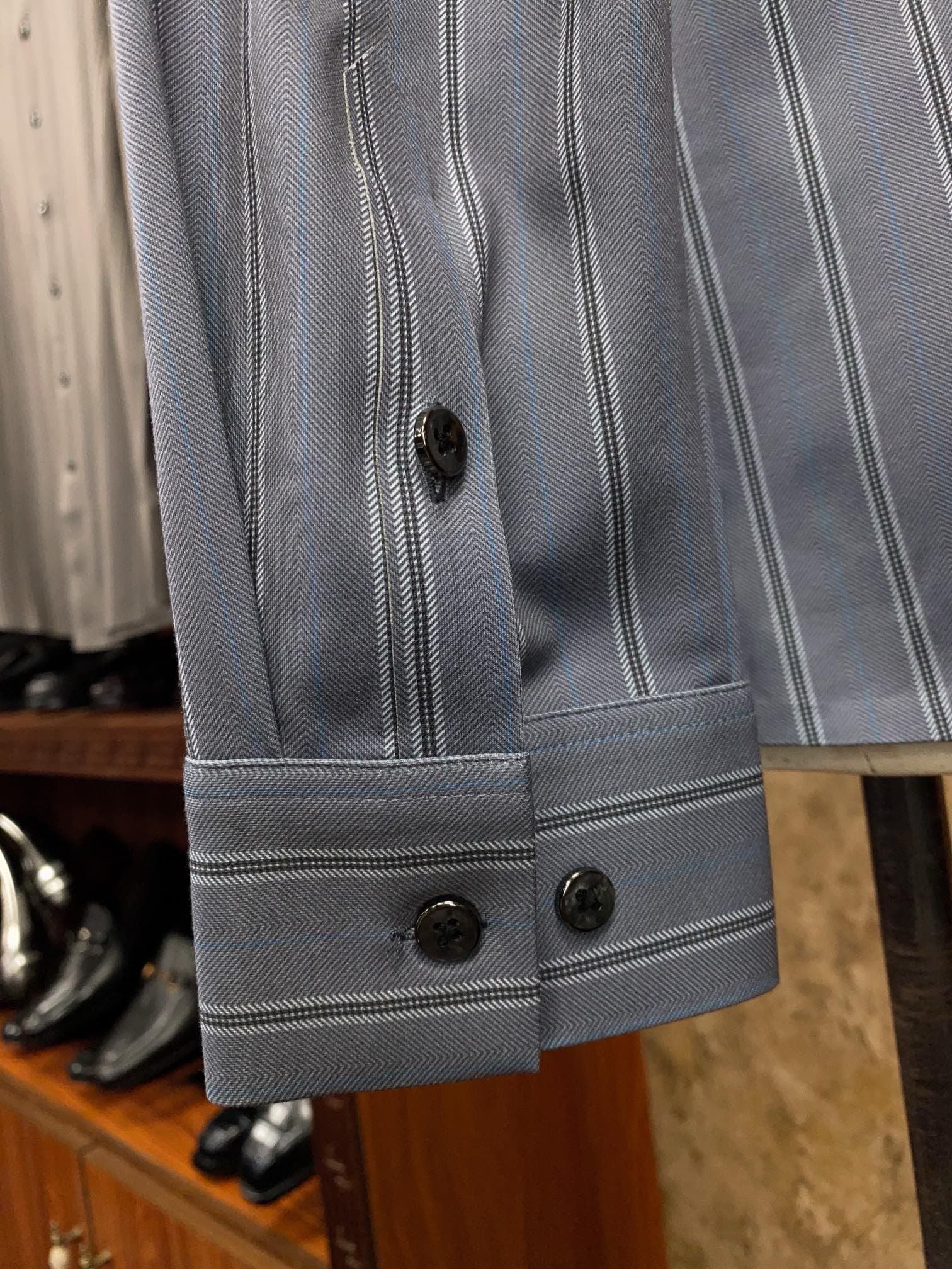 Steel Blue Pinstripe Executive Dress Shirt - SUITHARBOR