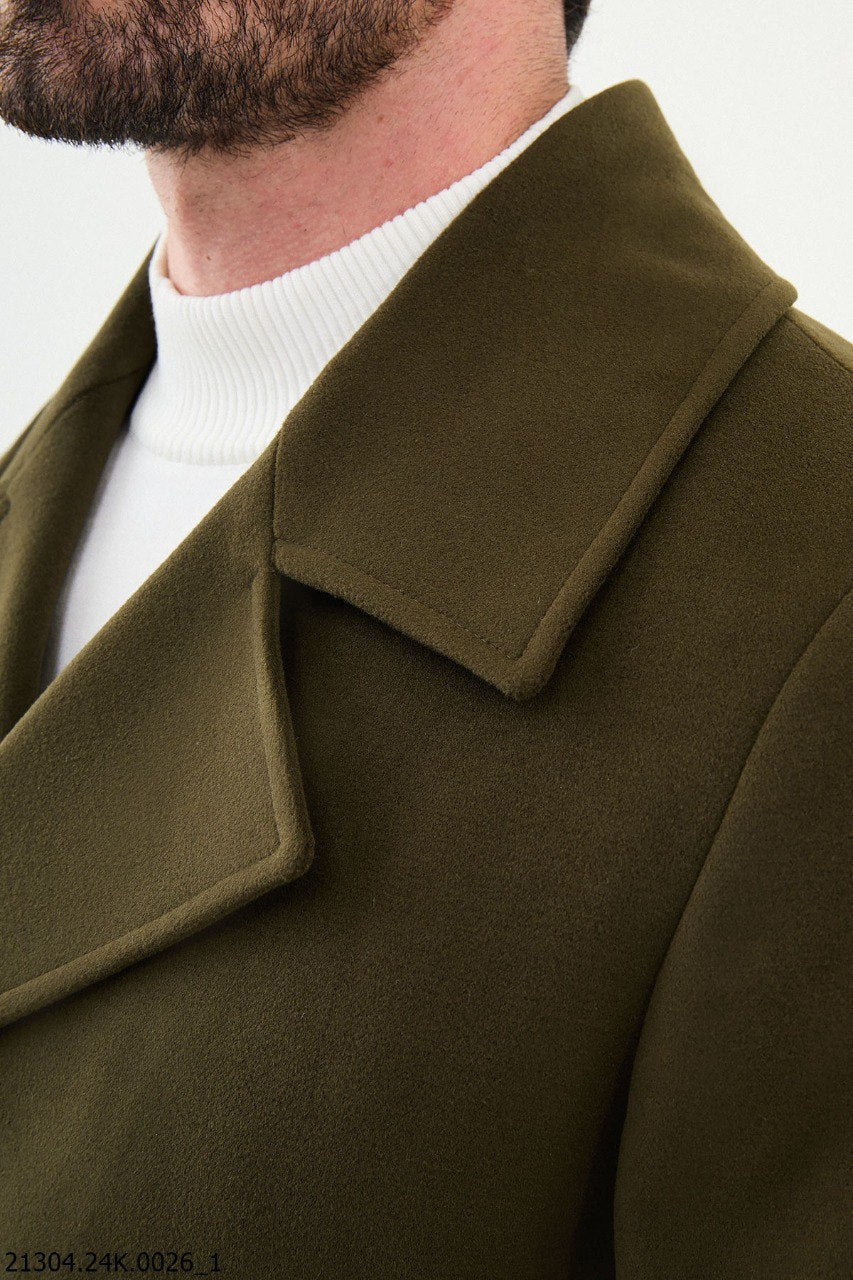 Stylish Olive Green Double - Breasted Pea coat - SUITHARBOR