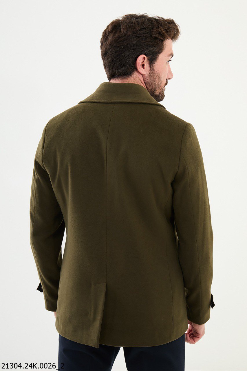 Stylish Olive Green Double-Breasted Pea Coat for Men