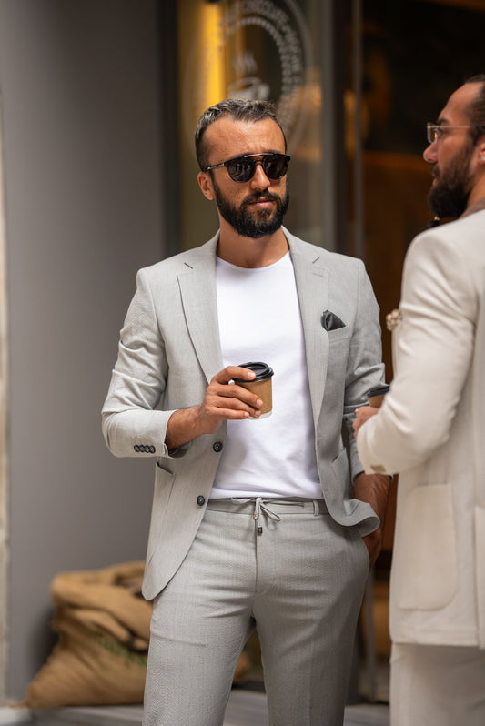 Sunset Gray Seersucker Casual Suit