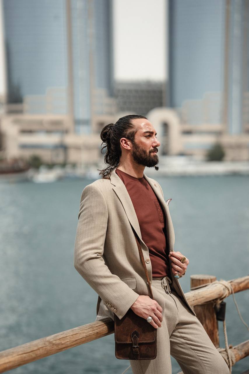 SUITHARBOR™ Beige Houndstooth Suit - SUITHARBOR