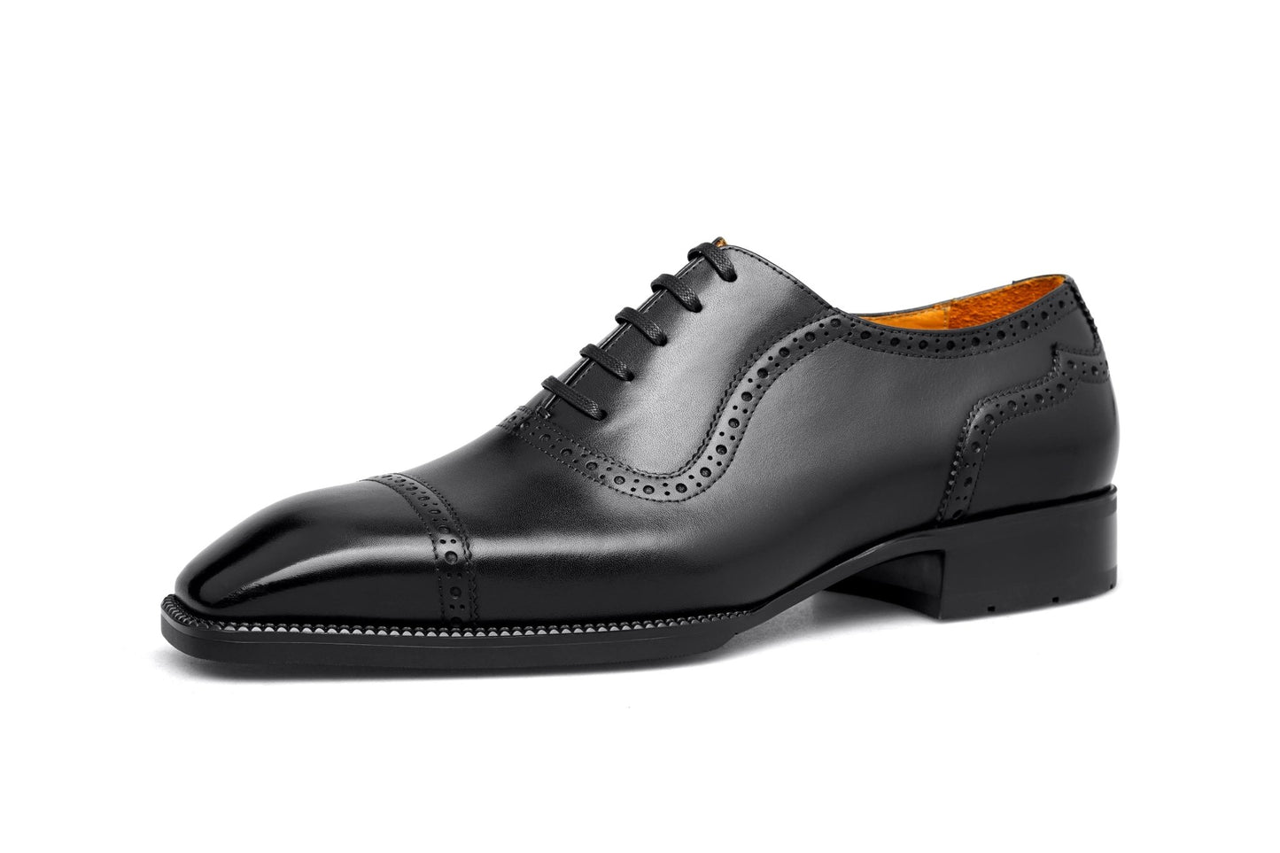 SuitHarbor Blake - Stitched Black Cap - Toe Oxford - SUITHARBOR