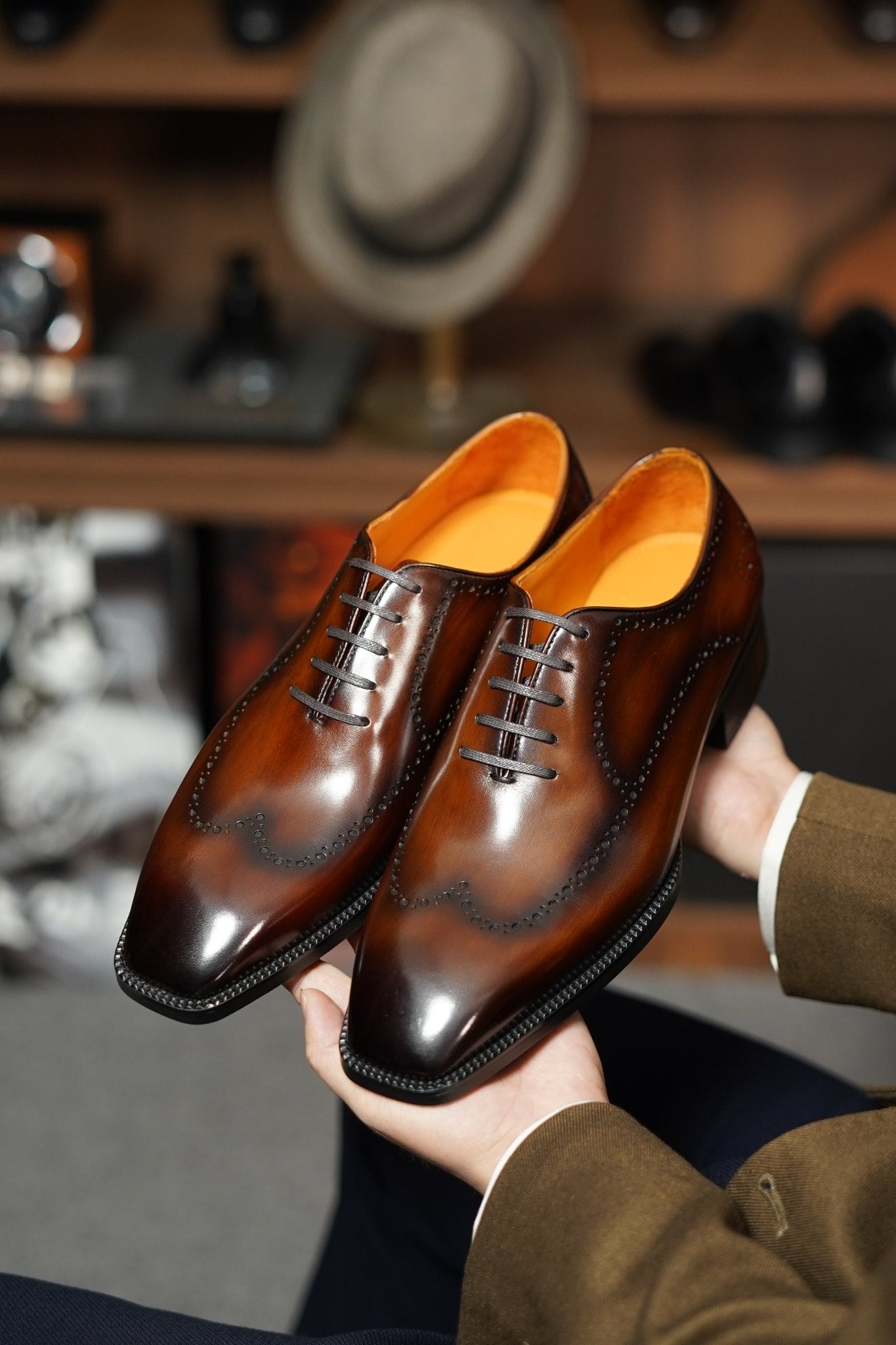 SuitHarbor Blake - Stitched Brown Wingtip Oxford - SUITHARBOR